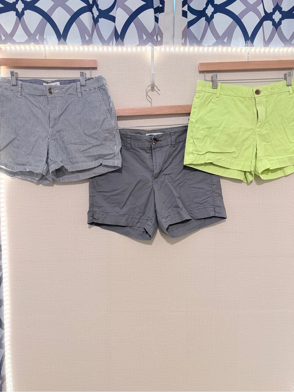 Three Casual Women's Shorts - Lime, Gray, Striped